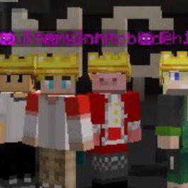 The Purple Pandas team wearing Minecraft Championship crowns. It consists of Wilbur Soot, Tommy Innit, Technoblade, and Philza