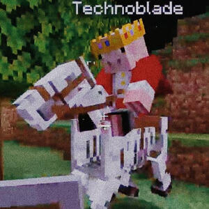 Technoblade riding a skeleton horse next to a hill